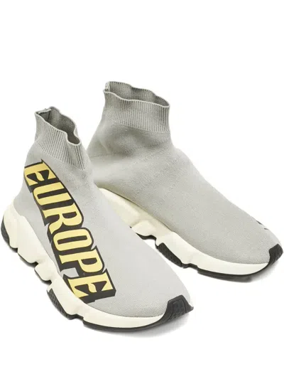 Pre-owned Balenciaga Speed Trainer Knit-fabric Sneakers In Gray