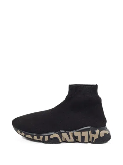 Pre-owned Balenciaga Speed Trainer Knit Sneakers In Black