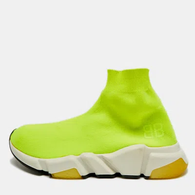 Pre-owned Balenciaga Speed Trainer Size 36 Neon Yellow Knit Fabric High Top Sneakers