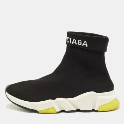 Pre-owned Balenciaga Speed Trainer Size 37 Black Knit Fabric High Top Sneakers