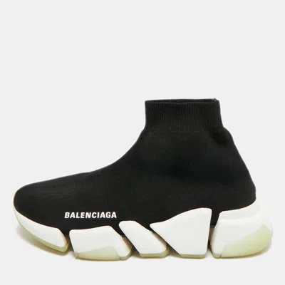Pre-owned Balenciaga Speed Trainer Size 37 Black Knit Fabric Slip On Sneakers