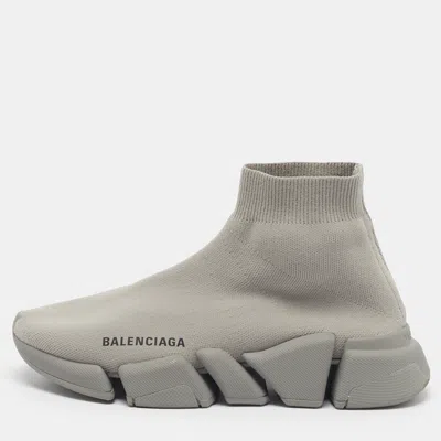 Pre-owned Balenciaga Speed Trainer Size 37 Grey Knit Fabric High Top Sneakers