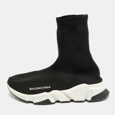 Pre-owned Balenciaga Speed Trainer Size 38 Black Knit Fabric High Top Sneakers