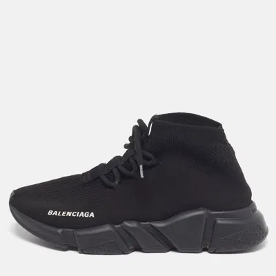 Pre-owned Balenciaga Speed Trainer Size 38 Black Knit Fabric High Top Sneakers