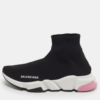 Pre-owned Balenciaga Speed Trainer Size 38 Black Knit Fabric High Top Sneakers