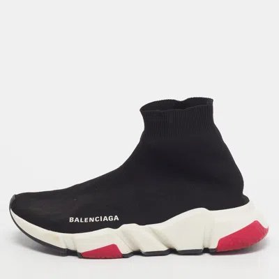 Pre-owned Balenciaga Speed Trainer Size 38 Black Knit Fabric High Top Sneakers