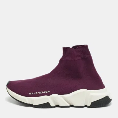 Pre-owned Balenciaga Speed Trainer Size 38 Burgundy Knit Fabric High Top Sneakers
