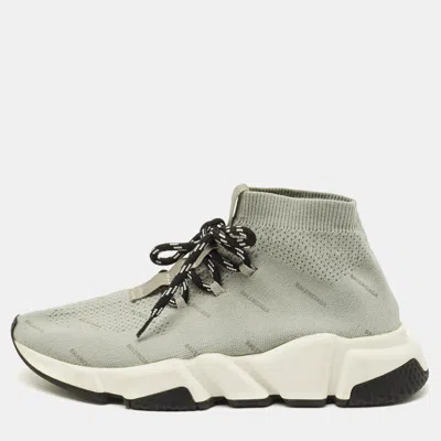 Pre-owned Balenciaga Speed Trainer Size 38 Grey Knit Fabric Lace Up Sneakers In Gray