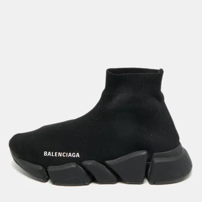 Pre-owned Balenciaga Speed Trainer Size 39 Black Knit Fabric High Top Sneakers