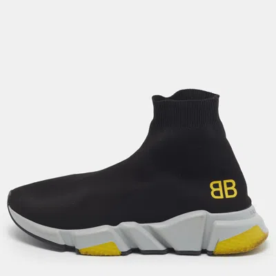 Pre-owned Balenciaga Speed Trainer Size 39 Black Knit Fabric High Top Sneakers