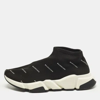 Pre-owned Balenciaga Speed Trainer Size 39 Black Knit Fabric Slip On Sneakers
