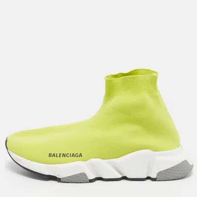 Pre-owned Balenciaga Speed Trainer Size 39 Neon Green Knit Fabric High Top Sneakers