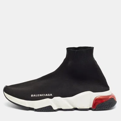 Pre-owned Balenciaga Speed Trainer Size 40 Black Knit Fabric High Top Sneakers