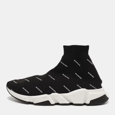 Pre-owned Balenciaga Speed Trainer Size 42 Black Knit Fabric High Top Sneakers