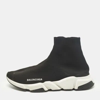Pre-owned Balenciaga Speed Trainer Size 43 Black Knit Fabric High Top Sneakers