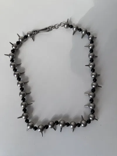Pre-owned Balenciaga Spike Pearl Necklace In Silver