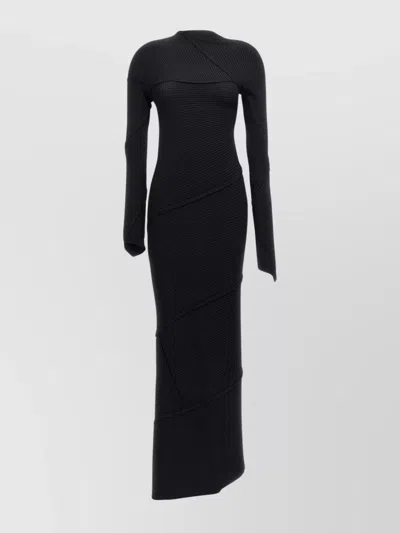 Balenciaga 'spiral' Ribbed Maxi Dress With Asymmetric Silhouette In Black