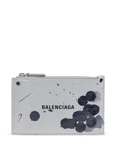 Balenciaga Splatter Zipped Cardholder In Gray