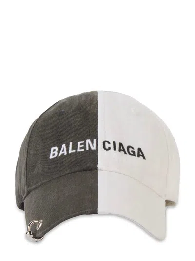 Pre-owned Balenciaga Split Color Pierced Logo Hat In Black