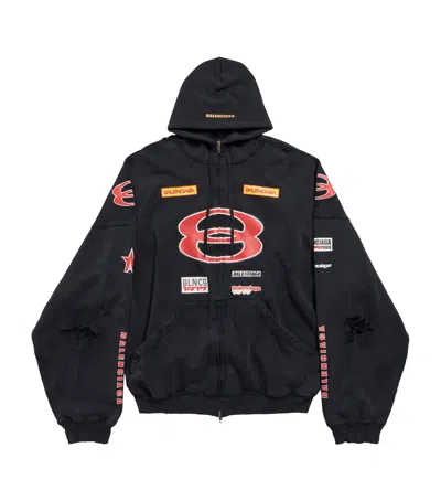 Balenciaga Sponsor Logos Oversized Zip-up Hoodie In Black