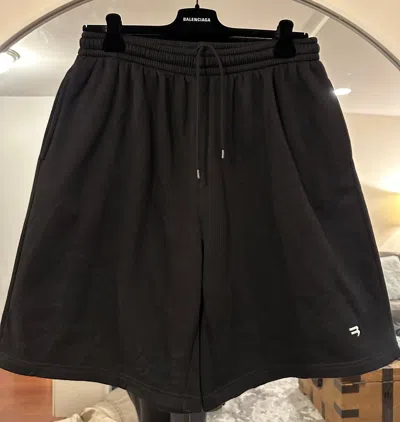 Pre-owned Balenciaga Sporty B Fleece Shorts Large Fit In Black