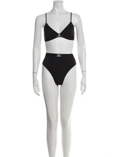 Pre-owned Balenciaga Sporty Embroidered Accent Bikini In Green