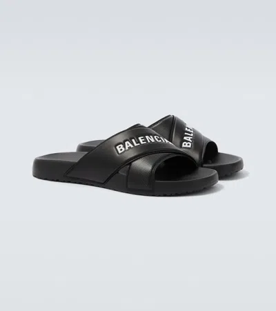 Balenciaga Sportypool Logo-print Crossover Sandals In Black