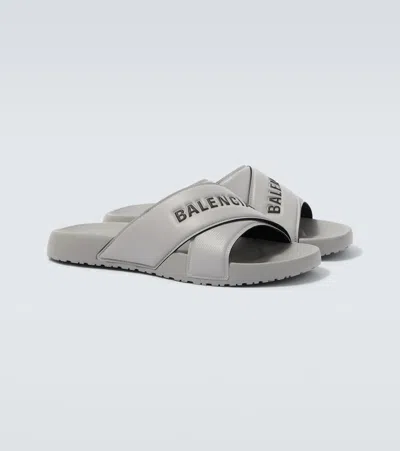 Balenciaga Sporty Pool Slides In Gray