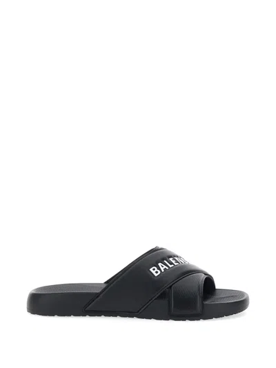 Balenciaga Sportypool Logo-print Crossover Sandals In Black