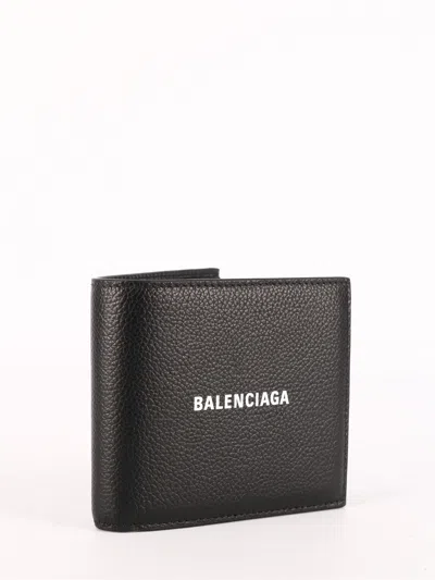Balenciaga Square Bi-fold Leather Wallet In Black
