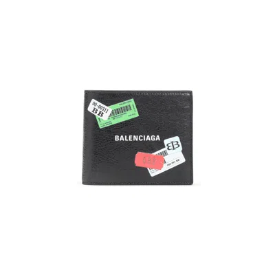 Balenciaga Square Bi-fold Wallet In Arena Leather With Multicolor Printed Stickers In Black