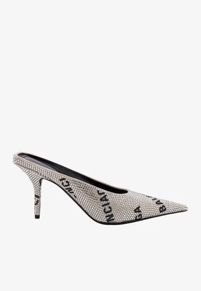 Balenciaga Square Knife 70 Rhinestone Embellished Mules In Silver
