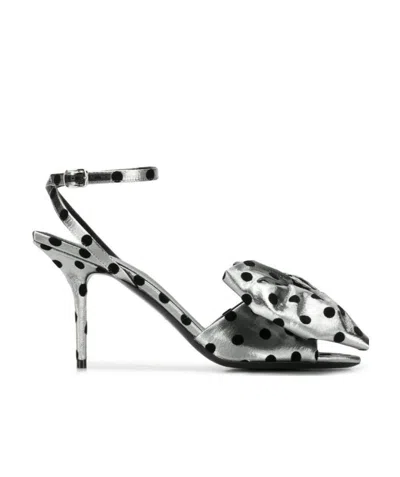 Balenciaga Square Knife Polka Dot Bow Sandals In Gray
