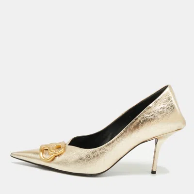 Pre-owned Balenciaga Square Knife Size 36 Gold Leather Pumps