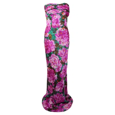 Pre-owned Balenciaga S/s 2008 Pink Floral Strapless Corseted Maxi Dress New With Tags
