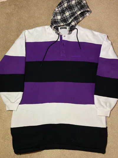 Pre-owned Balenciaga Ss19  Striped Flannel Hoodie Embroidery 2019 Demna In Black Purple White