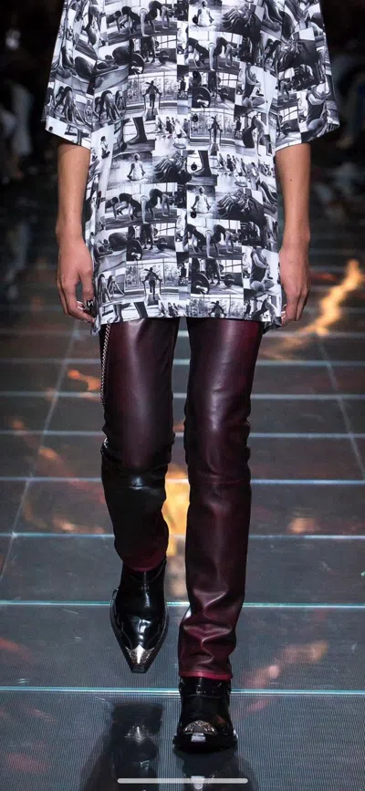 Pre-owned Balenciaga Ss19 Leather Pants In Burgandy