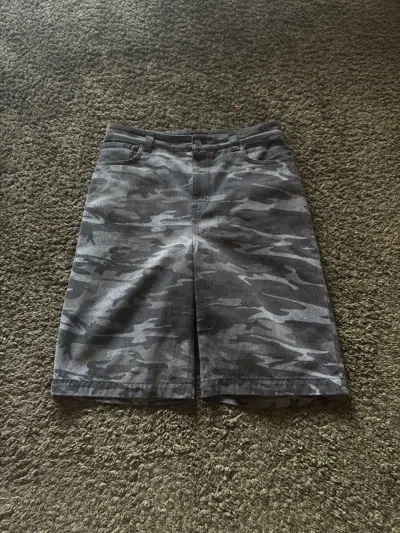 Pre-owned Balenciaga Ss20  Skater Denim Camo Blue Black Grey Shorts