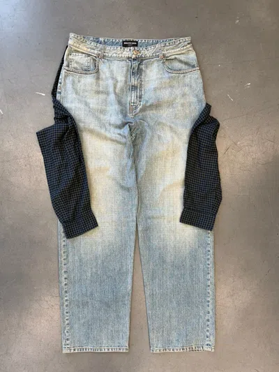 Pre-owned Balenciaga Ss21  Hybrid Flannel Shirt Denim Jeans In Blue