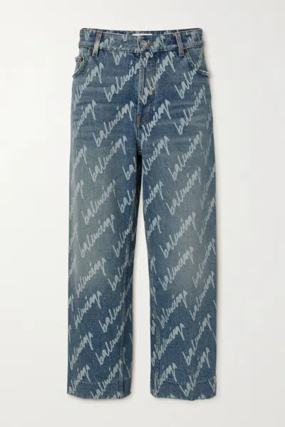 Pre-owned Balenciaga Ss22 Wide Script Baggy Denim Jeans In Blue