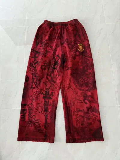 Pre-owned Balenciaga Ss23 Red Skater Graffiti Sweatpants Sz.s
