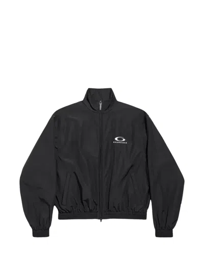 Balenciaga Womens Black Logo-embroidered Cotton-blend Track Jacket