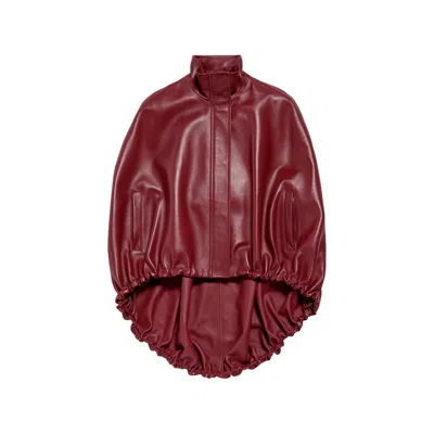 Balenciaga Stand Collar Leather Cape In Red