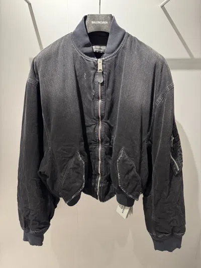 Balenciaga Standard Bomber Denim Jacket In Gray