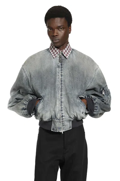 Balenciaga Standard Denim Bomber Jacket In Blue