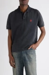 Balenciaga Cotton Piquet Polo Shirt With Lion Embroidery In Gray