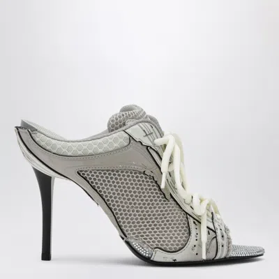 Balenciaga Stapler Grey Heeled Sandals With Distressed Effect In White
