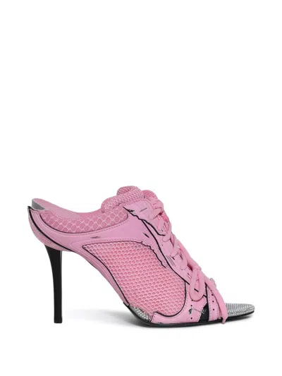 Balenciaga Stapler Mesh-panel Mules In Pink