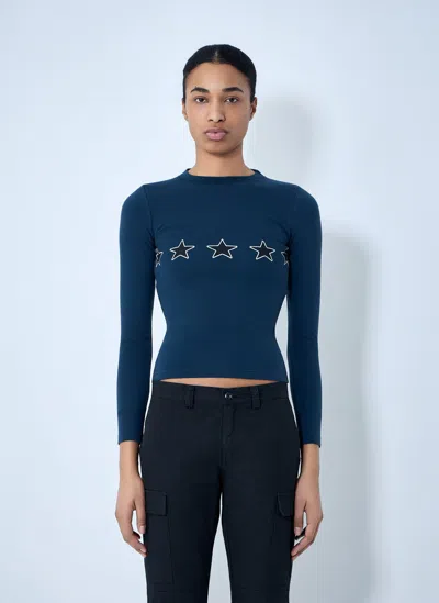 Balenciaga Women Star Embroidered Ribbed Top In Blue
