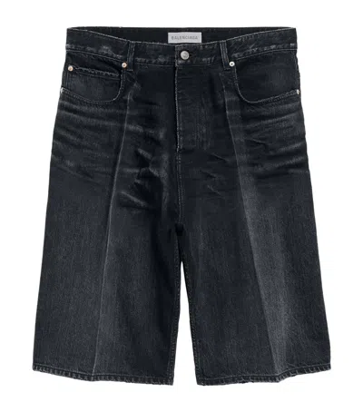 Balenciaga Stay Press Denim Shorts In Black